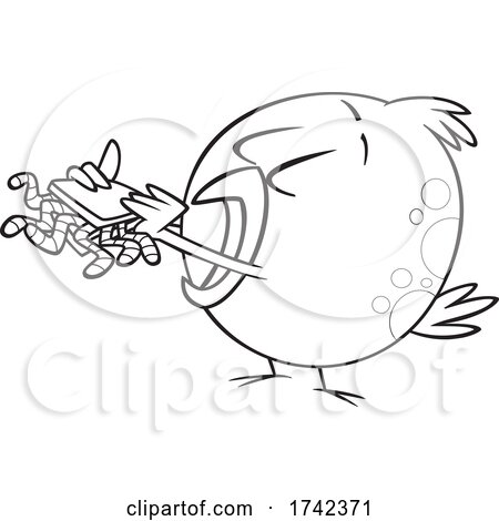Cartoon Black and White Bird Eating a Worm Sandwich by ...