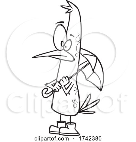 Cartoon Black and White Shower Ready Bird with an Umbrella by toonaday