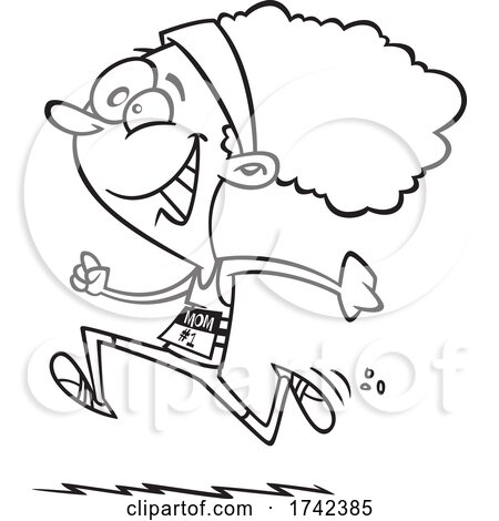 Cartoon Black and White Happy Woman Running a Mothers Day Race by toonaday