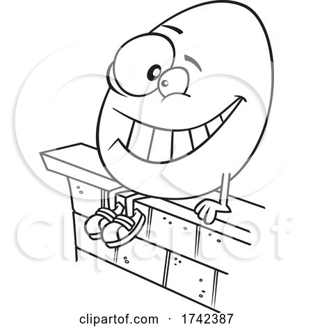 Cartoon Black and White Humpty Dumpty Sitting on a Wall by toonaday
