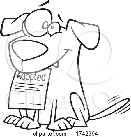 Cartoon Black and White Happy Adopted Rescue Dog by toonaday
