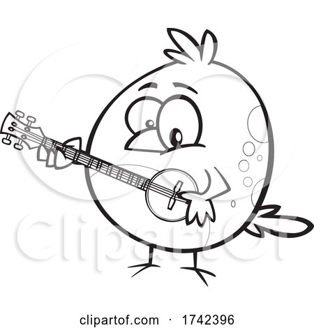 Cartoon Black and White Bird Playing a Banjo by toonaday