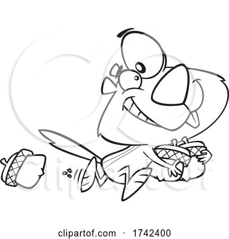 Cartoon Black and White Chipmunk Running with Acorns by toonaday