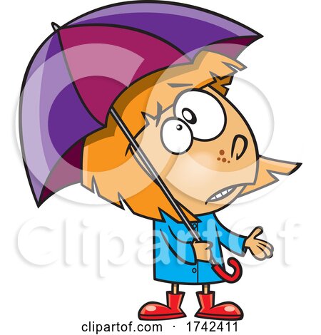 Cartoon Girl Ready for Spring Rain by toonaday