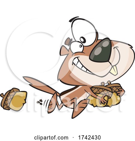 Cartoon Chipmunk Running with Acorns by toonaday