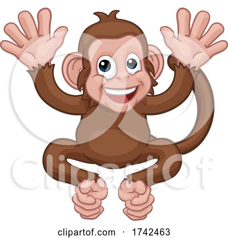 Monkey Cartoon Character Animal Mascot Waving by AtStockIllustration