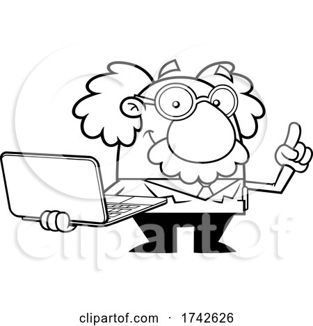 Science Professor Albert Einstein Character Holding a Laptop by Hit Toon