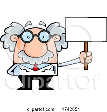 Science Professor Albert Einstein Character Holding a Sign by Hit Toon