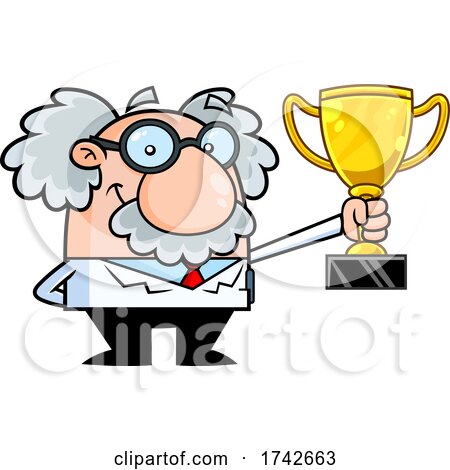 Science Professor Albert Einstein Character Holding a Trophy by Hit Toon