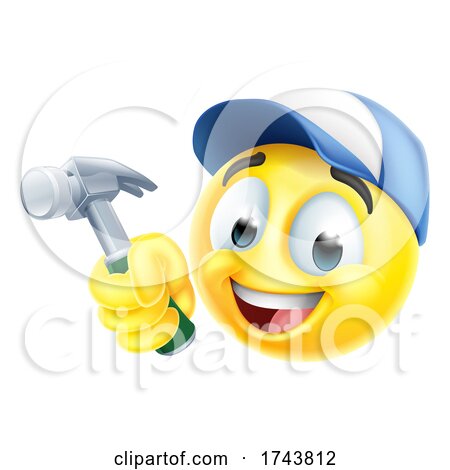 Handyman Cartoon Emoji Emoticon Face with Hammer by AtStockIllustration