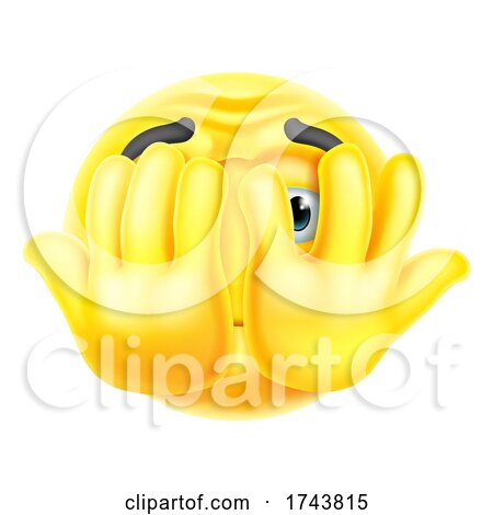 Cartoon Emoticon Face Icon Hiding Behind Hands by AtStockIllustration