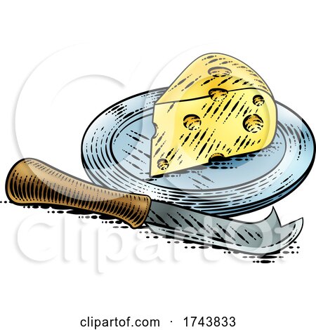 Wedge of Swiss Cheese Knife Vintage Woodcut Style by AtStockIllustration