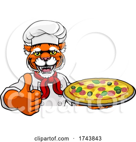 Tiger Pizza Chef Cartoon Restaurant Mascot Sign by AtStockIllustration