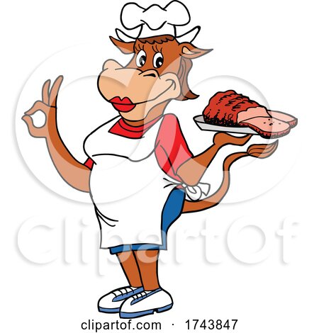 Female Chef Cow Holding Brisket and Gesturing Perfect by LaffToon