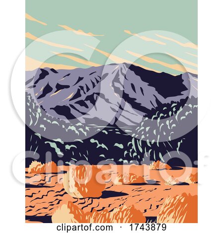 Dramatic Desert and Sand Dunes of Mojave Trails National Monument Surrounding the Mojave National Preserve in California WPA Poster Art by patrimonio