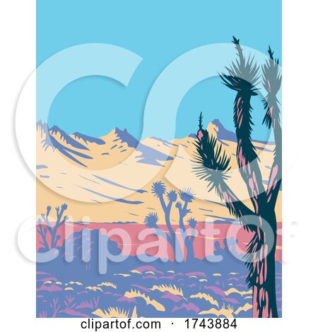 Castle Mountains Range and Joshua Tree in Mojave Desert Within Castle Mountains National Monument Located in California WPA Poster Art by patrimonio