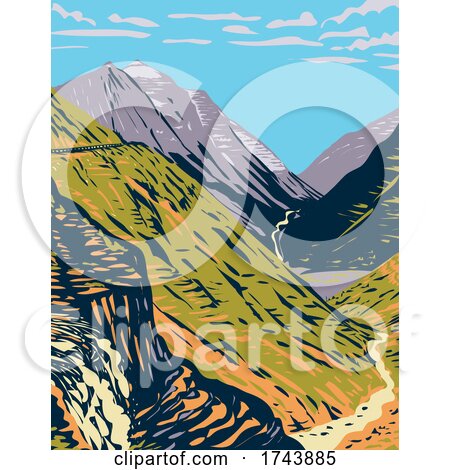 GoingToTheSun Road Viewed from Logan Pass a Scenic Mountain Road in the Rocky Mountains Located in Glacier National Park in Montana WPA Poster Art by patrimonio