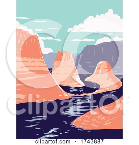 Lake Powell and Reflection Canyon in Glen Canyon National Recreation Area Utah United States of America WPA Poster Art by patrimonio