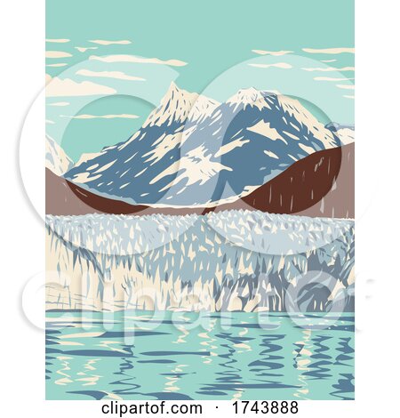 Glacier Bay National Park and Preserve with Tidewater Glaciers Mountains Fjords Located West of Juneau Alaska WPA Poster Art by patrimonio