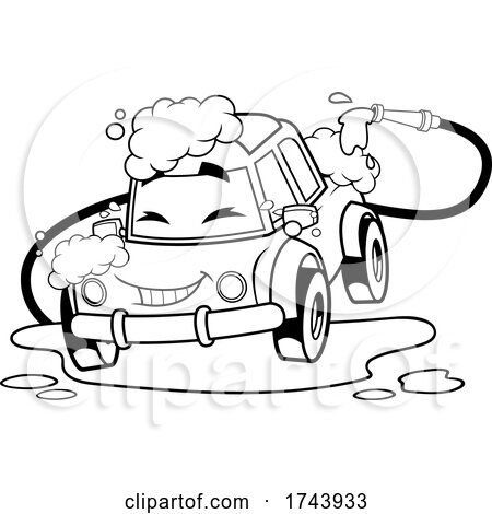 Black and White Happy Automobile in a Car Wash by Hit Toon