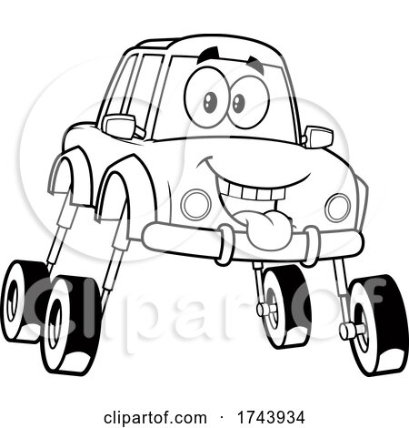 Black and White Car Lifting Itself up on Extensions by Hit Toon