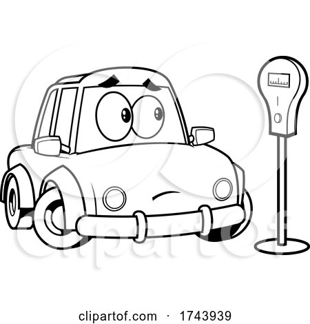 Black and White Car at a Parking Meter by Hit Toon