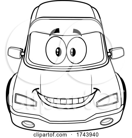 Black and White Smiling Car by Hit Toon