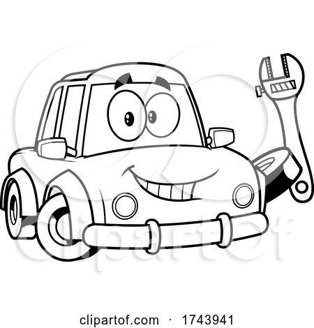 Black and White Car Holding a Wrench by Hit Toon