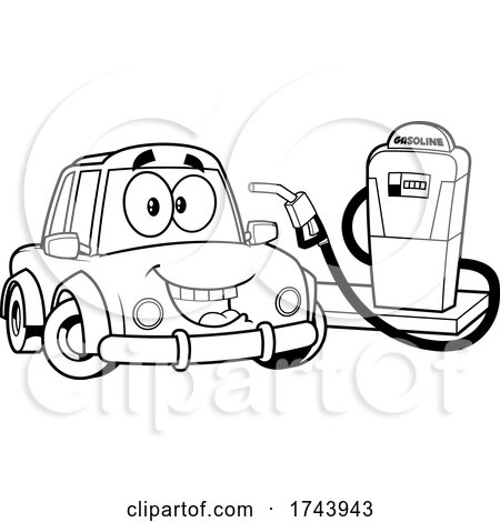 Black and White Happy Car at a Gas Station by Hit Toon