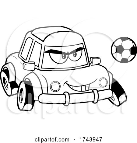 Black and White Tough Car Mascot Playing Soccer or Football by Hit Toon