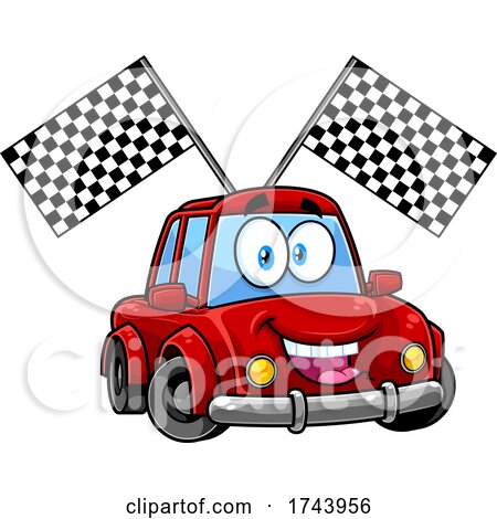 Happy Car with Racing Flags by Hit Toon