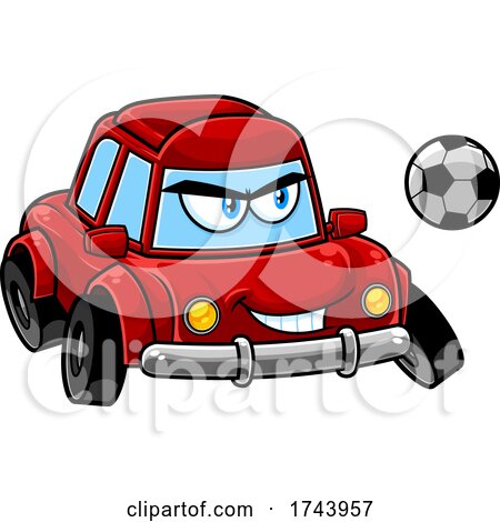 Tough Car Mascot Playing Soccer or Football by Hit Toon