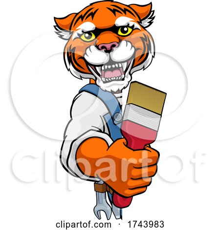 Tiger Painter Decorator Holding Paintbrush by AtStockIllustration