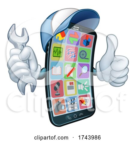 Mobile Phone Repair Spanner Thumbs up Cartoon by AtStockIllustration