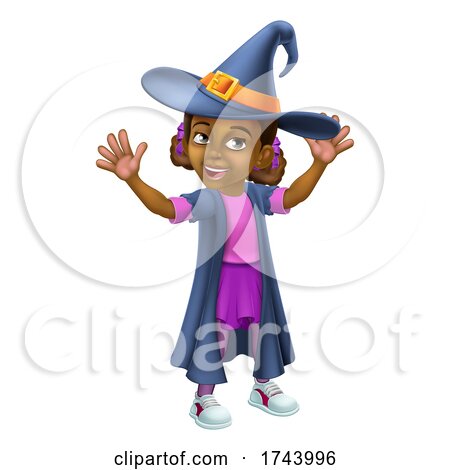 Black Girl Cartoon Child Halloween Witch Costume by AtStockIllustration