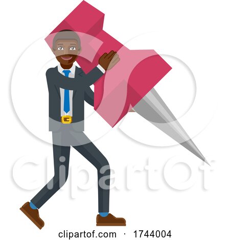 Black Business Man Holding Thumb Tack Pin Mascot by AtStockIllustration