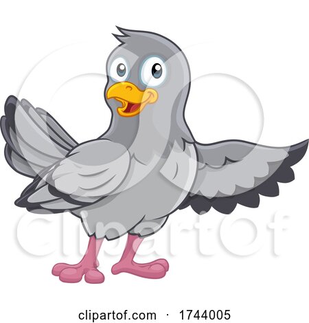 Pigeon Cute Cartoon Dove Bird Pointing with Wing by AtStockIllustration
