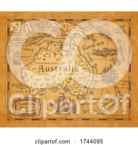 Antique Styled Map of Australia and New Zealand by Vector Tradition SM