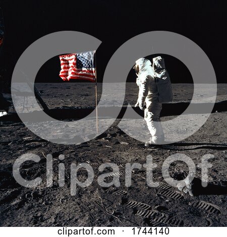 Astronaut Buzz Aldrin by an American Flag on the Moon by JVPD