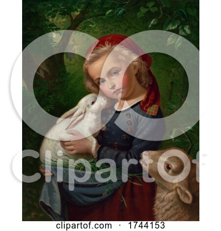 Girl With a Lamb and Rabbit in a Forest by JVPD