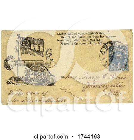 Civil War Envelope Showing Confederate Stars and Bars Flag over Cannon with Patriotic Verse by JVPD