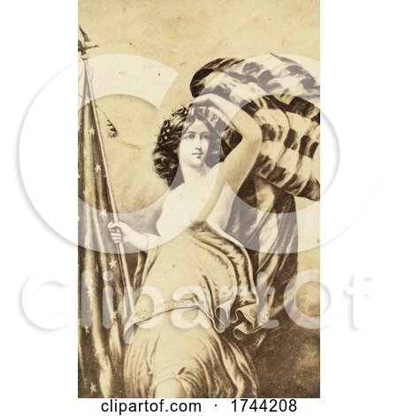 The Goddess of Liberty Columbia with an American Flag in Sepia by JVPD