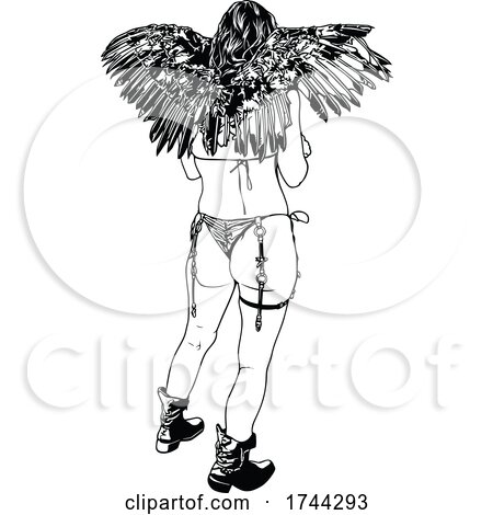 Black and White Rear View of a Stripper Wearing Wings by dero