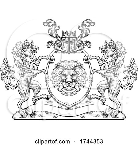 Coat of Arms Crest Horses Lion Family Shield Seal by AtStockIllustration