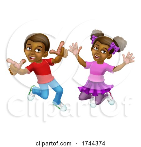 Jumping Girl and Boy Kids Children Cartoon by AtStockIllustration