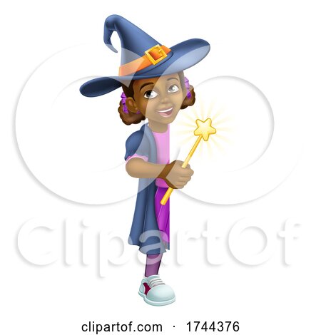 Black Girl Cartoon Child Halloween Witch Sign by AtStockIllustration
