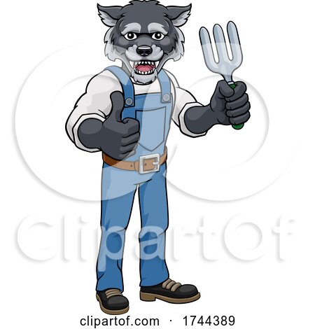 Wolf Gardener Gardening Animal Mascot by AtStockIllustration