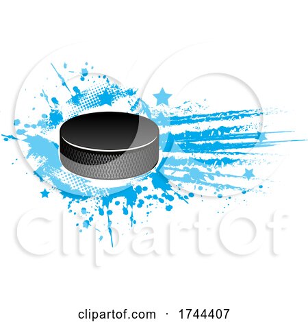 Hockey Puck with White and Blue Stars and Grunge by Vector Tradition SM