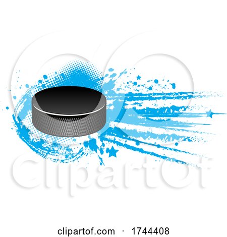 Hockey Puck with White and Blue Stars and Grunge by Vector Tradition SM
