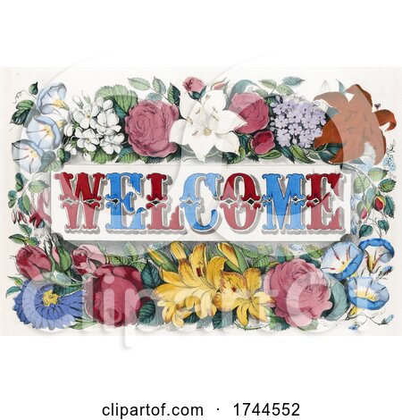 Vintage Welcome Design With Flowers, on an Off White Background by JVPD